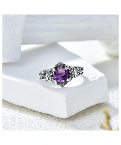 Vintage Amethyst Ring 925 Sterling Silver 6.5mm Round Cut Amethyst Statement Ring with Personalized Text or No Text Purple Am...