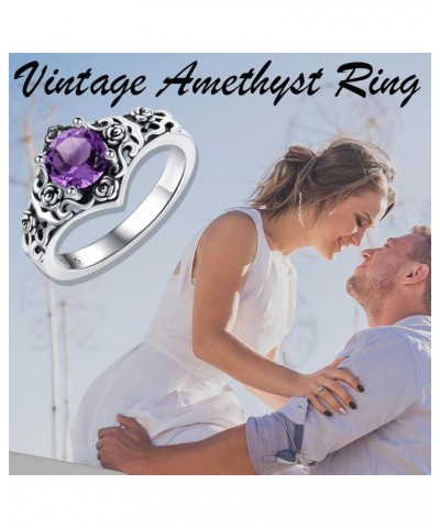 Vintage Amethyst Ring 925 Sterling Silver 6.5mm Round Cut Amethyst Statement Ring with Personalized Text or No Text Purple Am...