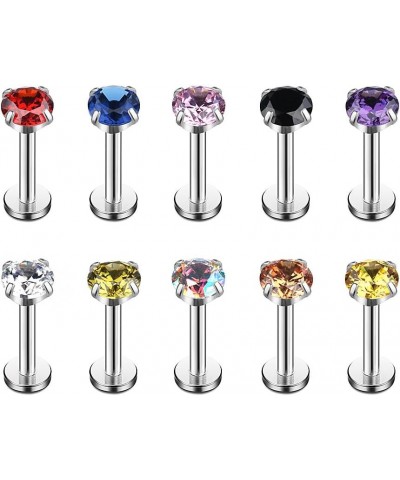 Mix Color CZ Internally Threaded Labret Monroe Lip Ring Tragus Nail Helix Earring Stud Piercing Jewelry 16G 10PCS 6.0 Millime...