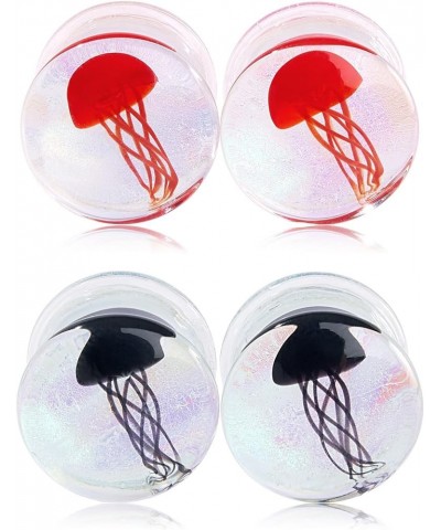 4 Style 2Set Color Ocean Jellyfish Glass Double Flared Ear Plugs Tunnels Expander Stretching Kit Gauge 0g-5/8 8-16mm Transpar...