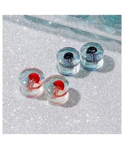 4 Style 2Set Color Ocean Jellyfish Glass Double Flared Ear Plugs Tunnels Expander Stretching Kit Gauge 0g-5/8 8-16mm Transpar...