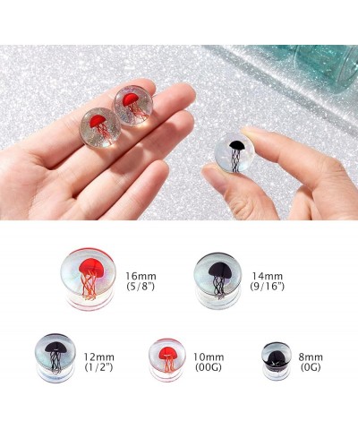 4 Style 2Set Color Ocean Jellyfish Glass Double Flared Ear Plugs Tunnels Expander Stretching Kit Gauge 0g-5/8 8-16mm Transpar...