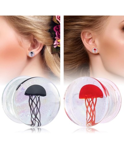 4 Style 2Set Color Ocean Jellyfish Glass Double Flared Ear Plugs Tunnels Expander Stretching Kit Gauge 0g-5/8 8-16mm Transpar...