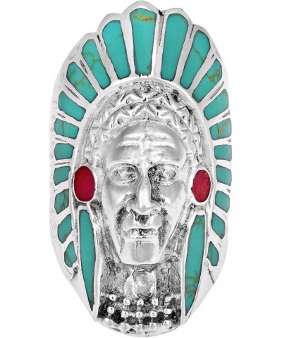 Native American Style Simulated Green Turquoise with Reconstructed Red Coral .925 Sterling Silver Ring $19.52 Rings