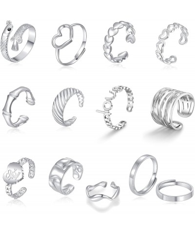 12/24 Pcs Knuckle Stainless Steel Silver Rings Set Silver Stacking Rings Midi Ring Rings for Women Adjustable Knuckle Stackab...