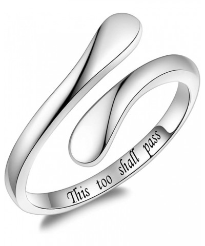 925 Sterling Silver Ring Inspirational Jewelry adjustable Wrap Open Rings for Women Girls This Too Shall Pass $16.19 Rings