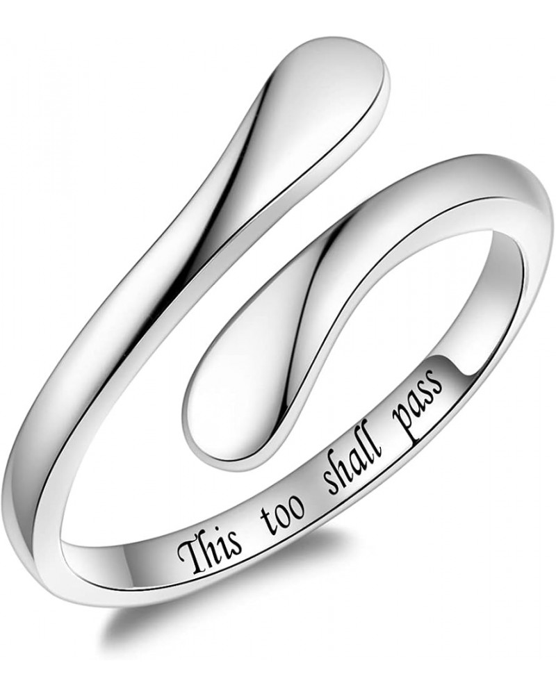 925 Sterling Silver Ring Inspirational Jewelry adjustable Wrap Open Rings for Women Girls This Too Shall Pass $16.19 Rings