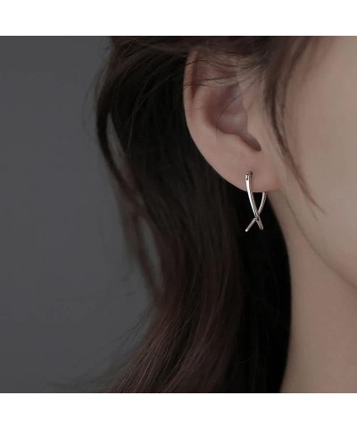 Simple Line Earrings, 925 Silver Line Cross Stud Earrings, Simple Creative Fashion Temperament Jewelry For Women, Dainty Earr...