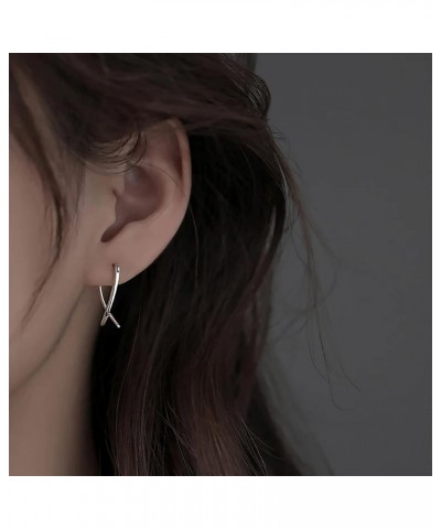 Simple Line Earrings, 925 Silver Line Cross Stud Earrings, Simple Creative Fashion Temperament Jewelry For Women, Dainty Earr...