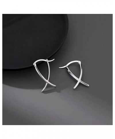 Simple Line Earrings, 925 Silver Line Cross Stud Earrings, Simple Creative Fashion Temperament Jewelry For Women, Dainty Earr...