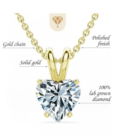 VS1-VS2 Clarity (.25-1.00 Carat) Cttw Lab-Grown Heart Shape Solitaire Diamond Pendant Necklace Womens Girls |14k Yellow or Wh...