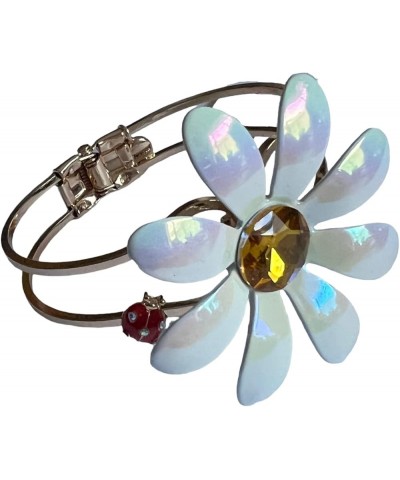 Flower Hinged Bangle Bracelet White $15.75 Bracelets