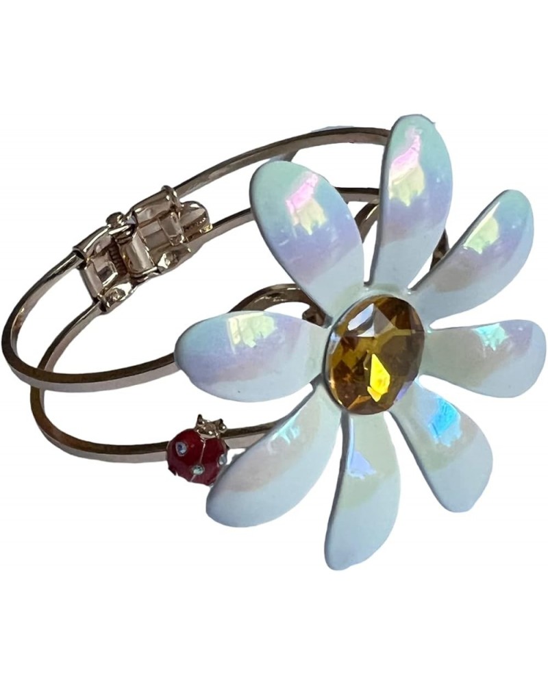 Flower Hinged Bangle Bracelet White $15.75 Bracelets