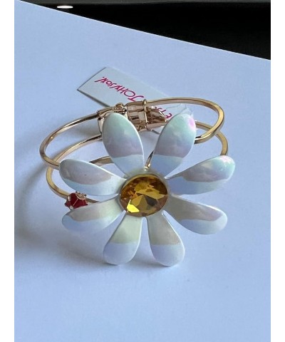 Flower Hinged Bangle Bracelet White $15.75 Bracelets