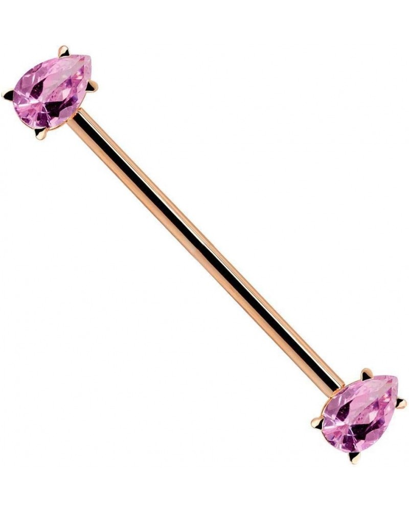 Pink Teardrop Gem 14k Gold Industrial Piercing Barbell 14k Rose Gold | 14G | 1 1/4" (32mm) $131.88 Body Jewelry