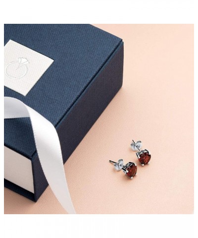 Solid 14K White Gold Garnet Heart Stud Earrings for Women, Genuine Gemstone Birthstone Solitaire Studs, 6mm, 1.75 Carats tota...