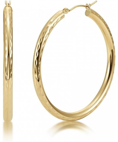 14K 3mm Tube Hoop Earrings, Full Diamond Cut 40.0 Millimeters Yellow Gold $58.52 Earrings