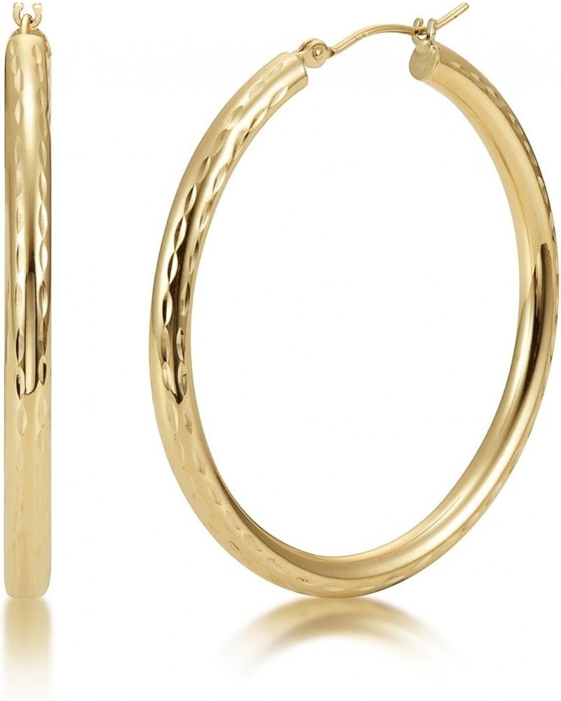 14K 3mm Tube Hoop Earrings, Full Diamond Cut 40.0 Millimeters Yellow Gold $58.52 Earrings