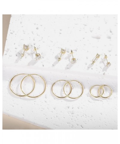 925 Sterling Silver Hoops Huggie Stud Earrings Set Thin Hoops Cubic Zirconia Earrings for Women Pack of 3-6 Pairs 3 Gold Hoop...