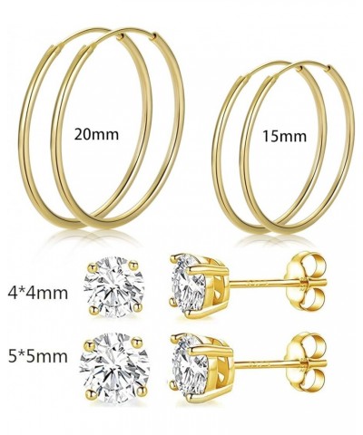 925 Sterling Silver Hoops Huggie Stud Earrings Set Thin Hoops Cubic Zirconia Earrings for Women Pack of 3-6 Pairs 3 Gold Hoop...