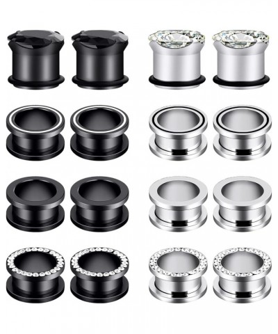 Stainless Steel 8 Pairs Ear Tunnels Hollow Plugs Gauges Stretcher Body Piercing Jewelry Size 2g-9/16 inch 8 Pairs, 5/8"(16MM)...