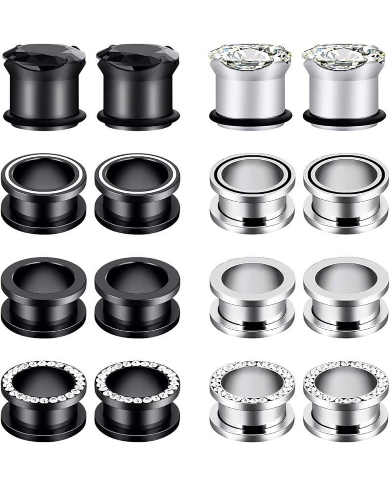 Stainless Steel 8 Pairs Ear Tunnels Hollow Plugs Gauges Stretcher Body Piercing Jewelry Size 2g-9/16 inch 8 Pairs, 5/8"(16MM)...