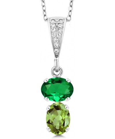 925 Sterling Silver Green Nano Emerald and Green Peridot Pendant Necklace For Women (2.40 Cttw, Gemstone May Birthstone, Oval...