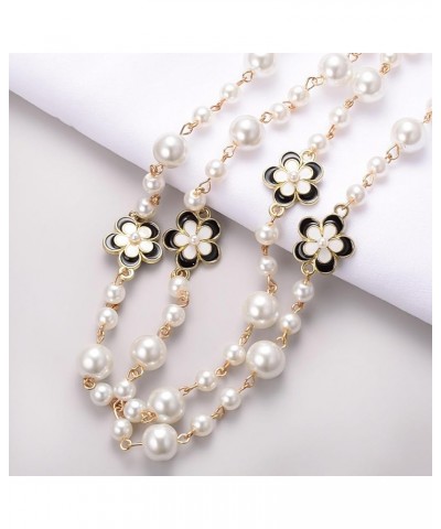 Gold Multi Strand Faux Pearl Necklace for Women Vintage Long White Pearl Necklace Party Costume Jewelry Gifts Flower $11.65 N...