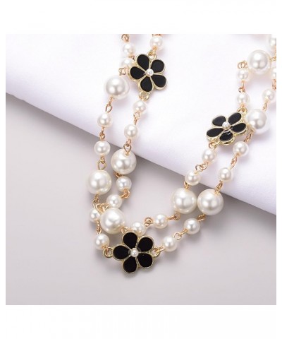 Gold Multi Strand Faux Pearl Necklace for Women Vintage Long White Pearl Necklace Party Costume Jewelry Gifts Flower $11.65 N...