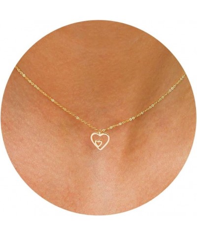 Heart Necklace, AAA+ Cubic Zirconia, 14K Gold Plated Necklace for Women, Cute Dainty Love Pendant Necklaces for Women DoubleH...