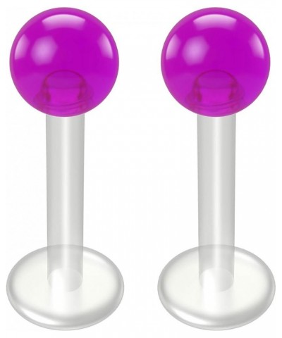 2pc Labret 14g Studs Flexible Bioplast Clear Plastic Bioflex Lip Monroe Piercing Jewelry 10mm (3/8) - Purple $9.27 Body Jewelry