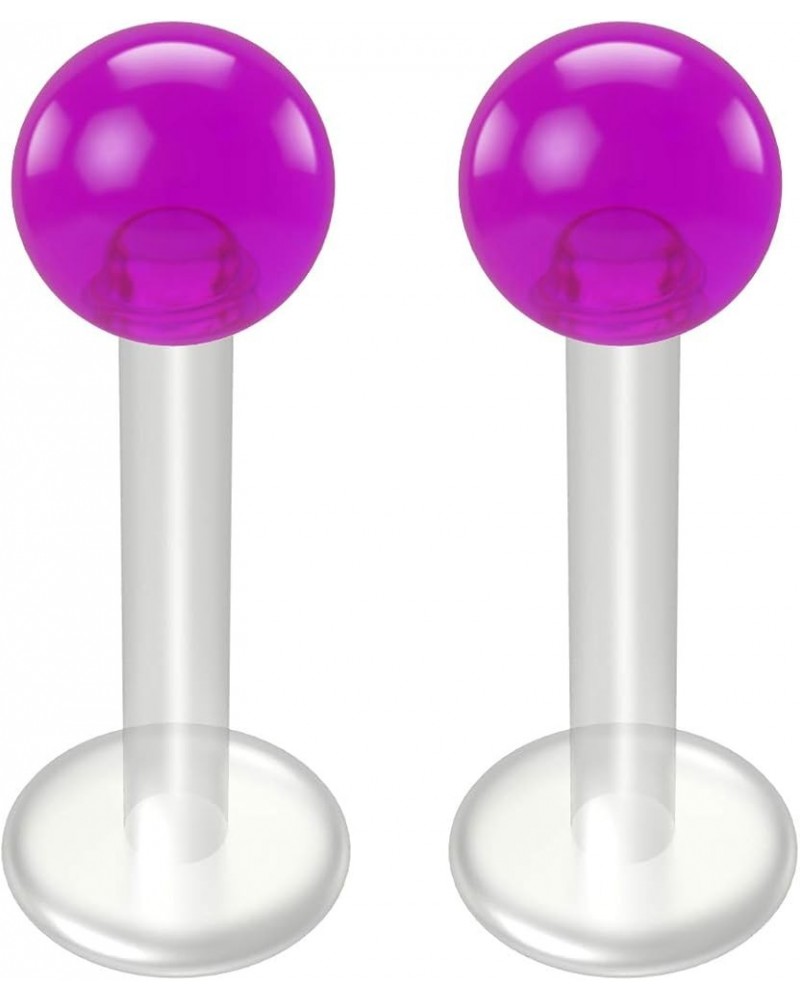 2pc Labret 14g Studs Flexible Bioplast Clear Plastic Bioflex Lip Monroe Piercing Jewelry 10mm (3/8) - Purple $9.27 Body Jewelry