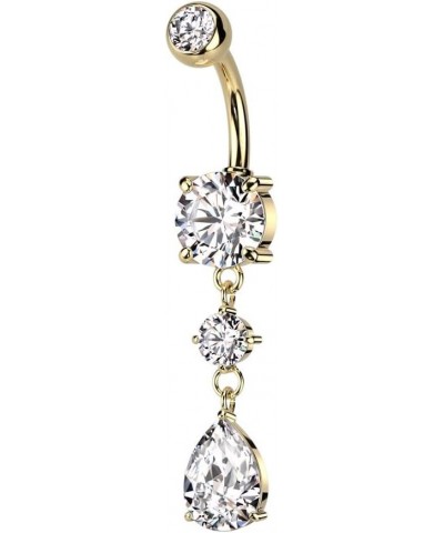 14GA 316L Stainless Steel CZ Crystal Tear Drop Dangling Belly Button Ring Gold Tone $11.96 Body Jewelry