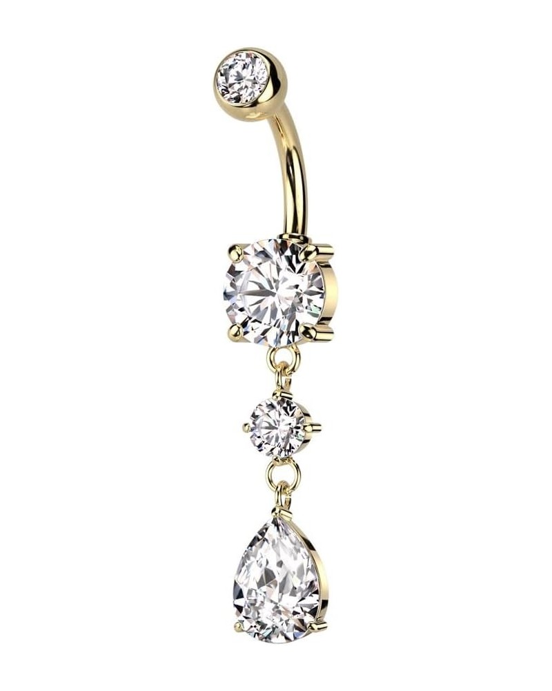 14GA 316L Stainless Steel CZ Crystal Tear Drop Dangling Belly Button Ring Gold Tone $11.96 Body Jewelry