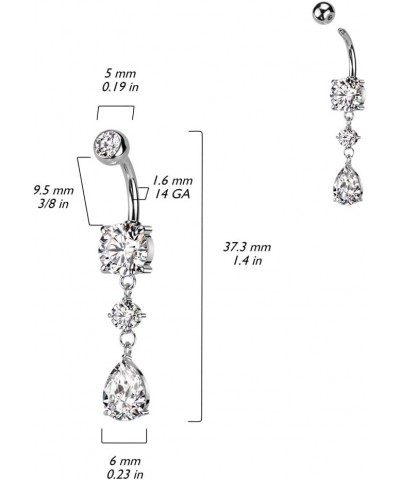 14GA 316L Stainless Steel CZ Crystal Tear Drop Dangling Belly Button Ring Gold Tone $11.96 Body Jewelry