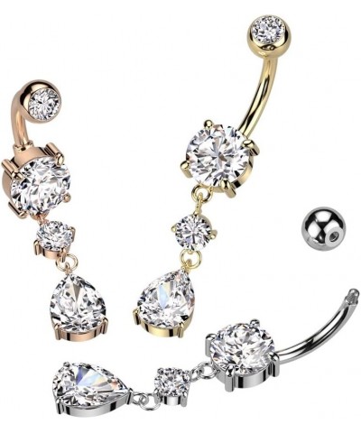 14GA 316L Stainless Steel CZ Crystal Tear Drop Dangling Belly Button Ring Gold Tone $11.96 Body Jewelry