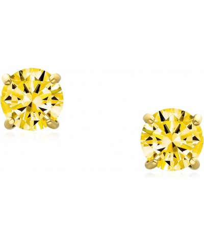 Traditional Tiny Minimalist Cubic Zirconia AAA CZ Yellow 14K Real Gold Solitaire Stud Earrings For Women Teens Screw Back Sim...