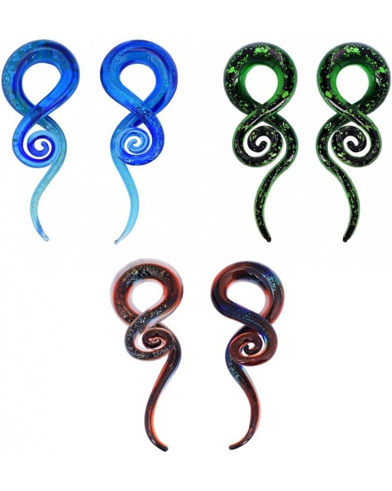 Ear Stretching Glass Spiral Tapers Gauges 4g-9/16 inch Blue, Glow in The Dark, Purple, Green, Red 3 glitter pairs of 00g(10mm...