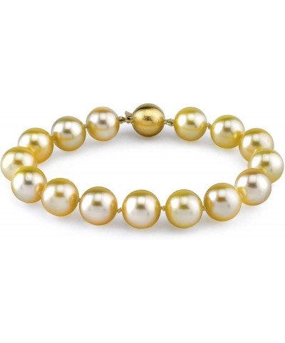 14K Gold 9-10mm Round Genuine Champagne Golden South Sea Cultured Pearl Bracelet for Women 7.0 Inches White Gold $617.76 Brac...