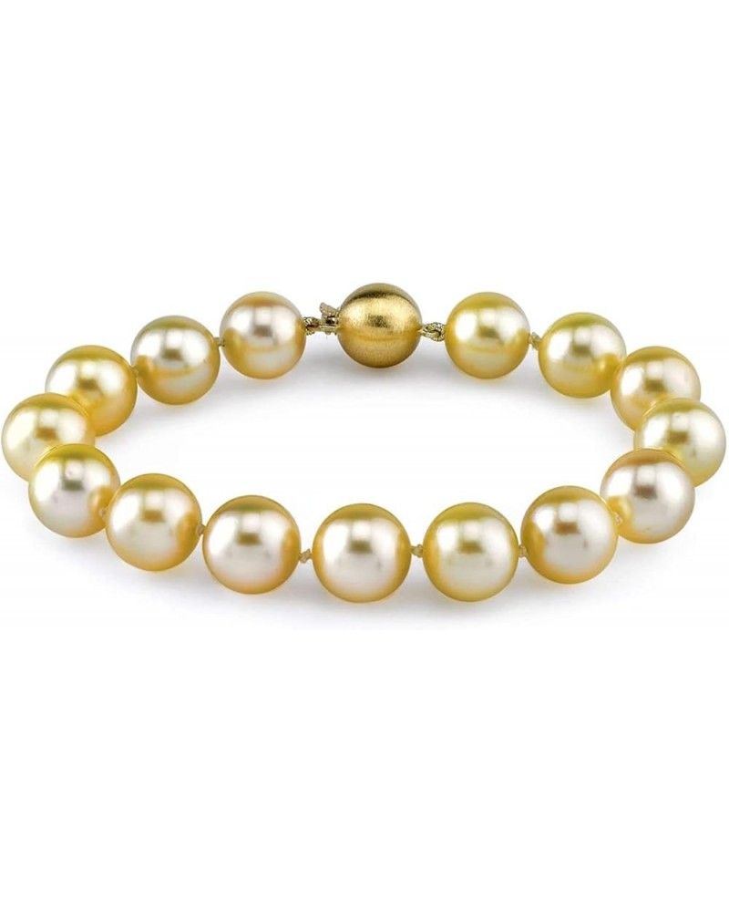 14K Gold 9-10mm Round Genuine Champagne Golden South Sea Cultured Pearl Bracelet for Women 7.0 Inches White Gold $617.76 Brac...