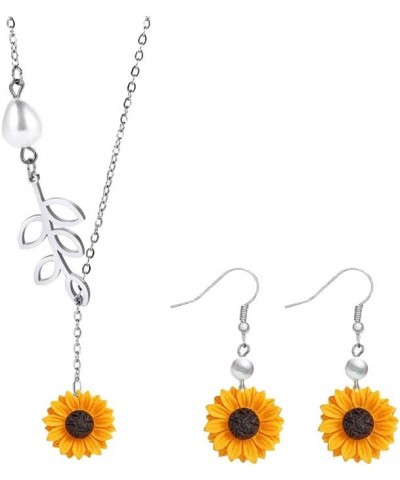 Daisy Sunflower Dangle Earrings Sunflower Necklace Set for Women Summer Jewelry Y necklace+pearl earrings $9.59 Jewelry Sets