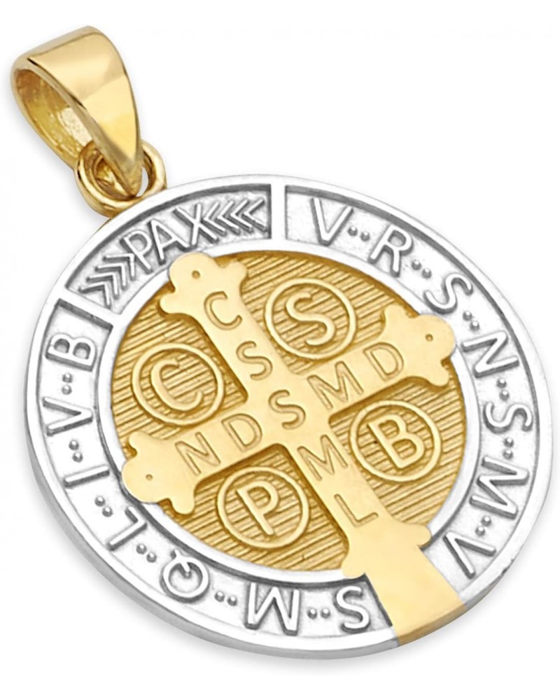 14k REAL Two Tone Gold Saint Benito Double Side Medal Charm Pendant (Size : 24 x 16 mm) $105.20 Pendants