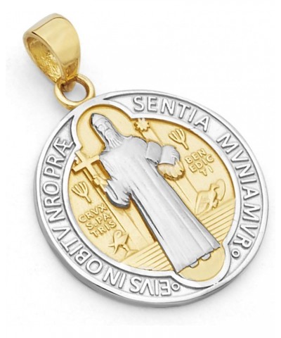 14k REAL Two Tone Gold Saint Benito Double Side Medal Charm Pendant (Size : 24 x 16 mm) $105.20 Pendants