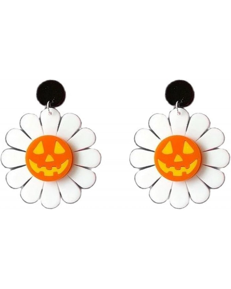 Rainbow Skull Flower Pumpkin Acrylic Stud Drop Dangle Earrings for Women Girl Jewelry Gifts Daisy Cutie Halloween Horror Funn...