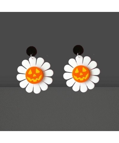 Rainbow Skull Flower Pumpkin Acrylic Stud Drop Dangle Earrings for Women Girl Jewelry Gifts Daisy Cutie Halloween Horror Funn...