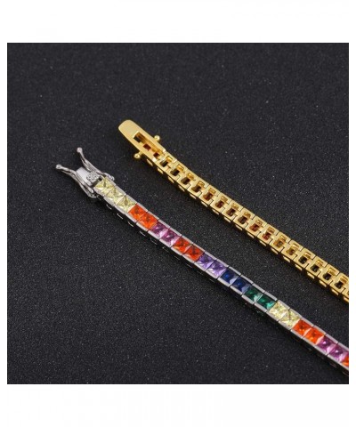 Dazzling 14K Gold Tennis Bracelet Rainbow Square Moissanite Bracelet for her, Best Gift for Special Occasions Yellow Gold 8In...