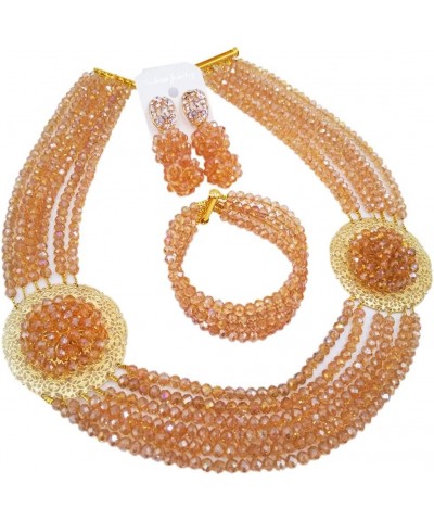 African Jewelry Sets for Women Nigerian Beads Jewelry Set Bridal and Earrings Champagne Gold AB $16.80 Jewelry Sets