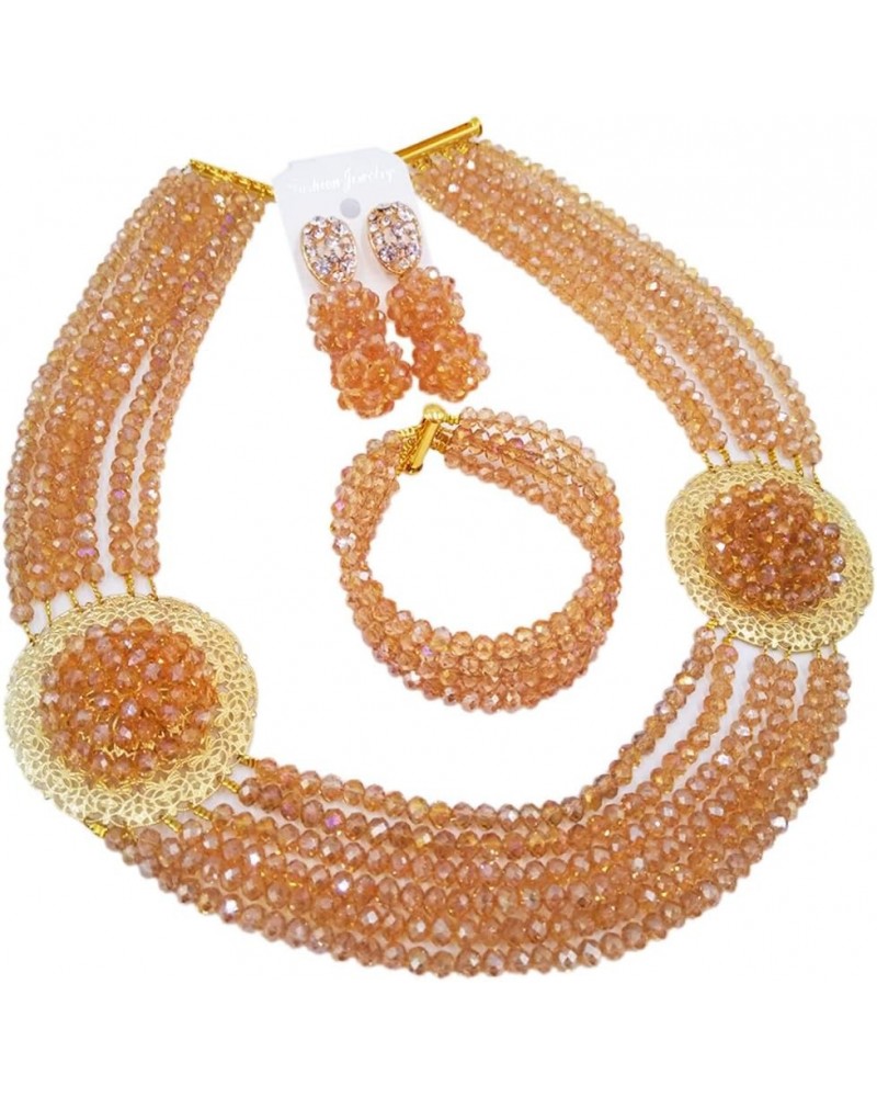 African Jewelry Sets for Women Nigerian Beads Jewelry Set Bridal and Earrings Champagne Gold AB $16.80 Jewelry Sets