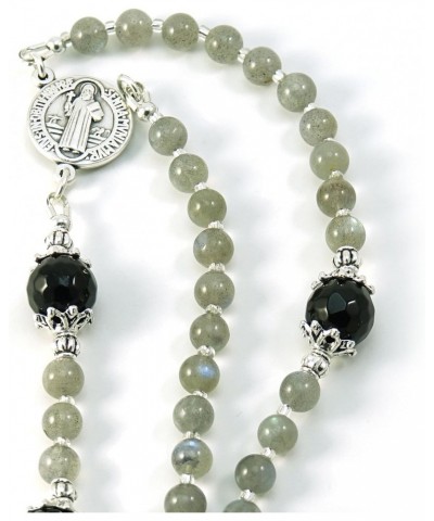 Saint Benedict Crucifix and Rosary Center Prayer Beads Labradorite Gemstone Catholic Rosary Blessed with Anointing Oil (Not a...