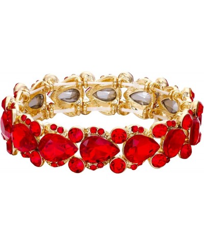 Women's Austrian Crystal Wedding Bridal Floral Tear Drop Elastic Stretch Bracelet Red Gold-Tone $13.19 Bracelets